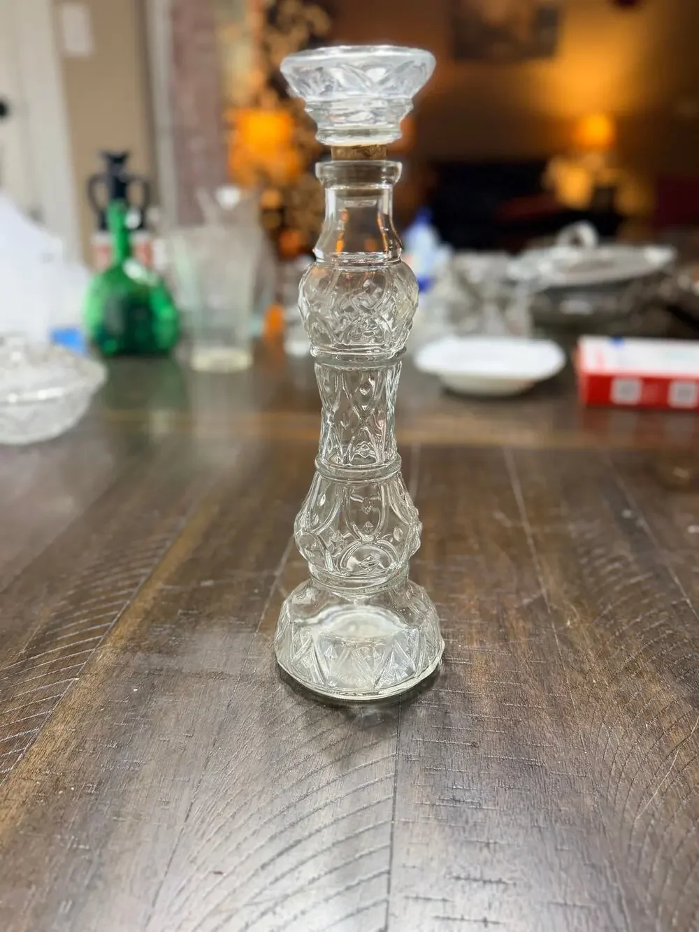 Vintage Liquor Bottle Glass Decanter w/ Stopper Crystal Barware 10